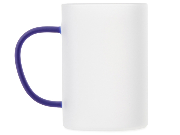 Стеклянная матовая кружка "Акцент" с цветной ручкой для сублимации, синий