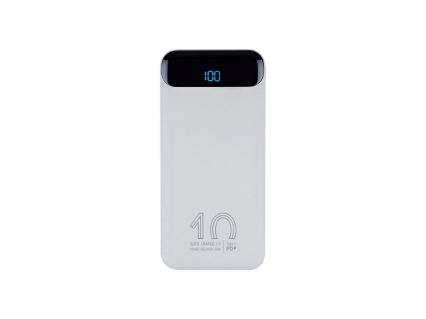 RIVACASE VA2540 (10 000mAh), QC/PD 20W внешний аккумулятор с дисплеем, белый 12/48
