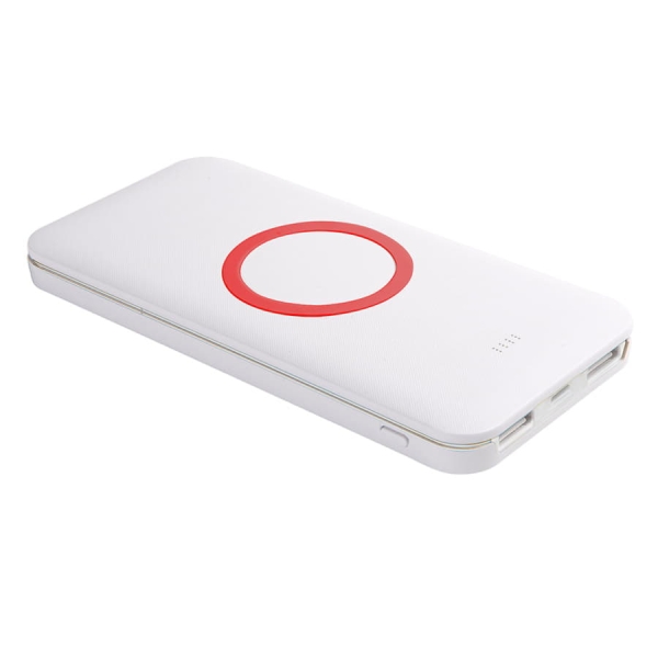 Универсальный аккумулятор с функцией беспроводной зарядки SATURN,белый с голубым,15х7,3х1,2с