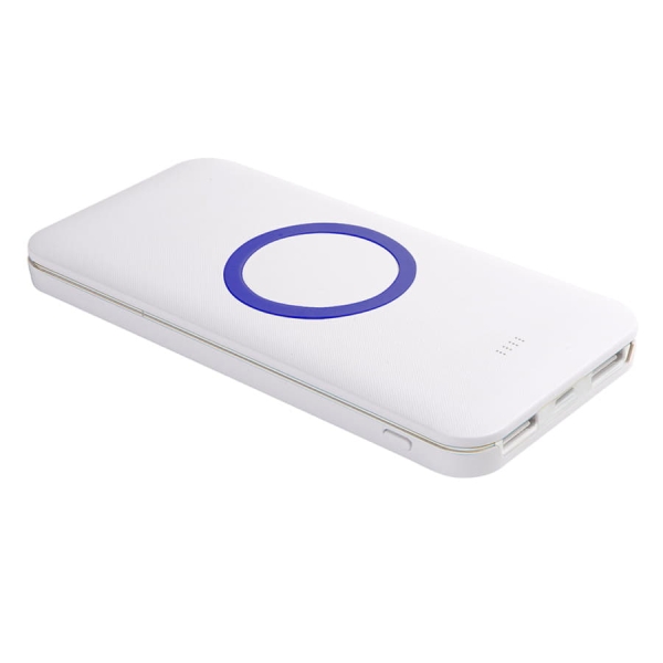 Универсальный аккумулятор с функцией беспроводной зарядки SATURN,белый с голубым,15х7,3х1,2с