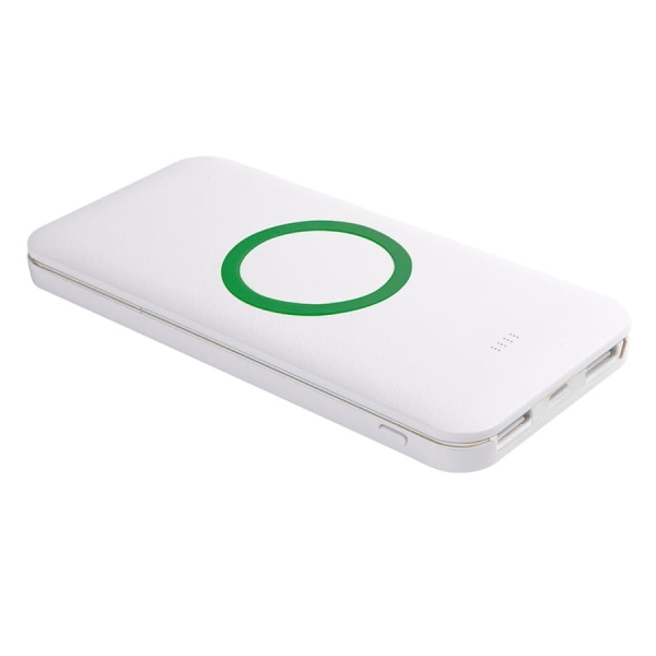 Универсальный аккумулятор с функцией беспроводной зарядки SATURN,белый с голубым,15х7,3х1,2с