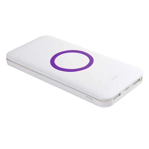 Универсальный аккумулятор с функцией беспроводной зарядки SATURN,белый с голубым,15х7,3х1,2с