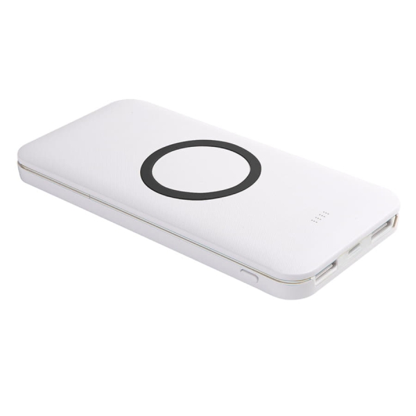 Универсальный аккумулятор с функцией беспроводной зарядки SATURN,белый с голубым,15х7,3х1,2с