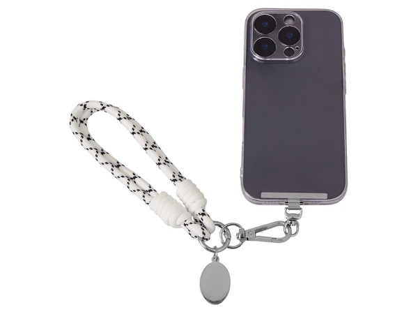 Брелок-браслет "Bohemian" c металлическим держателем для телефона, бело-черный