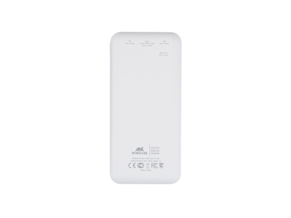 RIVACASE VA2580 (20 000mAh), QC/PD 20W внешний аккумулятор с дисплеем, белый /24