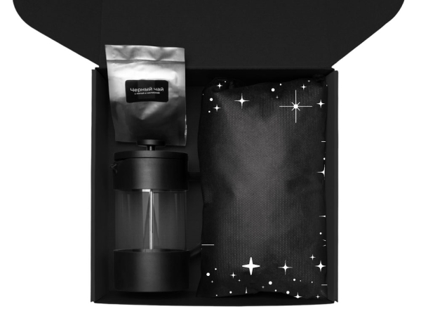 Подарочный набор c френчпрессом, кружками и чаем, черный