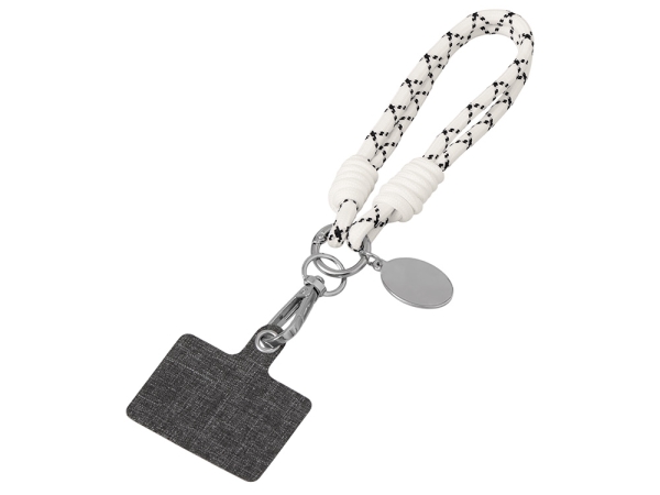 Брелок-браслет "Bohemian" c тканевым держателем для телефона, бело-черный