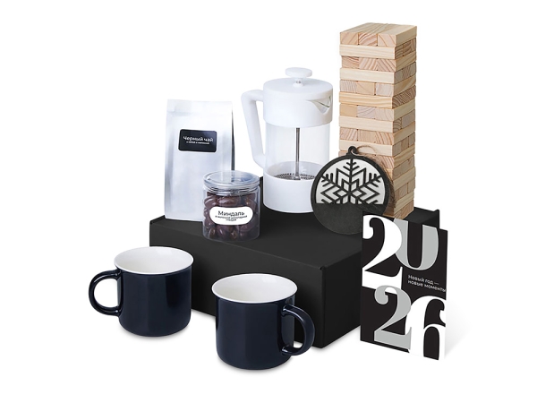 Подарочный набор c френчпрессом, кружками и чаем, белый