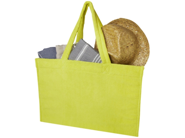 Пляжная эко-сумка Siam объемом 13 л из переработанной махровой ткани, сертифицированной GRS - Лайм