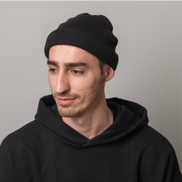 Шапка вязаная двойная "Essential", с отворотом, белый,100% акрил