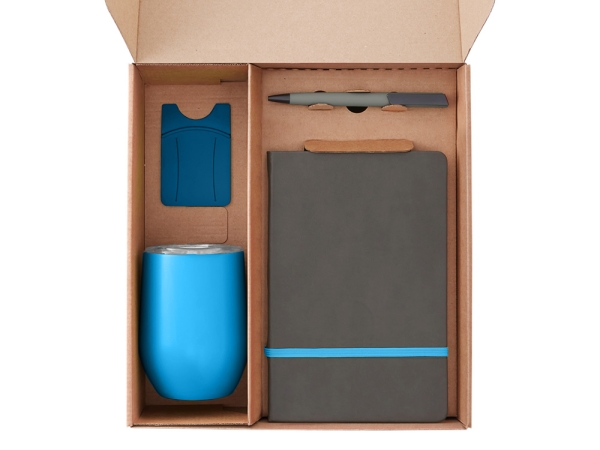 Набор с термокружкой, блокнотом, ручкой и ланчбоксом "Refreshment", голубой