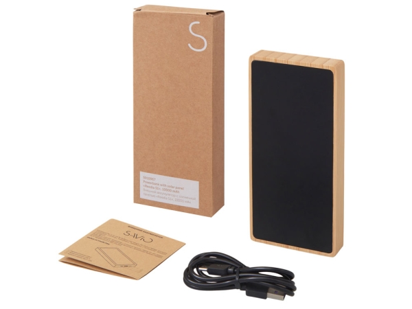 Внешний аккумулятор с подсветкой лого и солнечной панелью «Reedia S1», 10000 mAh, бамбук, черный