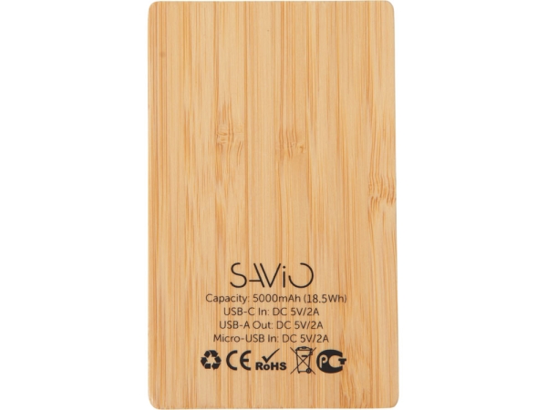 Внешний аккумулятор с подсветкой лого «Reedia S2», 5000 mAh, бамбук, черный