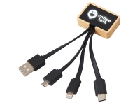 Кабель 3-в-1 с подсветкой лого «Reedia S6», бамбук, черный Кабель 3-в-1 с подсветкой лого «Reedia S6», бамбук, черный