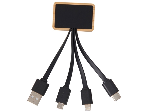 Кабель 3-в-1 с подсветкой лого «Reedia S6», бамбук, черный