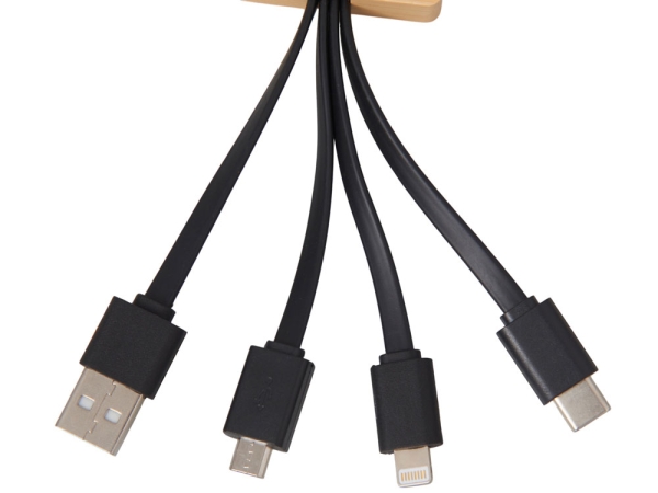 Кабель 3-в-1 с подсветкой лого «Reedia S6», бамбук, черный