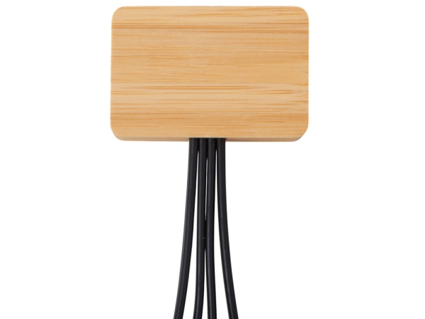 Кабель 3-в-1 с подсветкой лого «Reedia S6», бамбук, черный