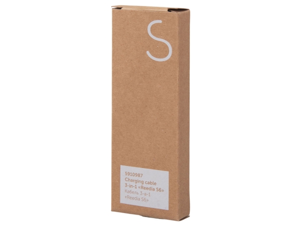 Кабель 3-в-1 с подсветкой лого «Reedia S6», бамбук, черный