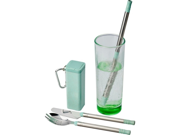 Набор столовых приборов Galen из пшеничной соломы с держателем для мобильного телефона, мятный