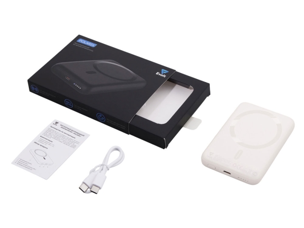 Магнитный внешний беспроводной аккумулятор «Polarix», QC/PD, 10000 мАч, слоновая кость