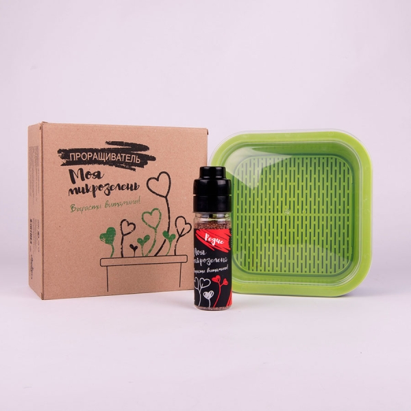 Комплект для проращивания микрозелени: проращиватель, семена редиса