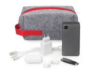 Органайзер для электроники и проводов "Felt" из RPET-фетра с ручкой, серый с красным Органайзер для электроники и проводов "Felt" из RPET-фетра с ручкой, серый с красным