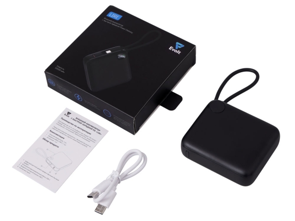 Внешний аккумулятор со встроенным кабелем «Liri», QC/PD, 10000 мАч, черный