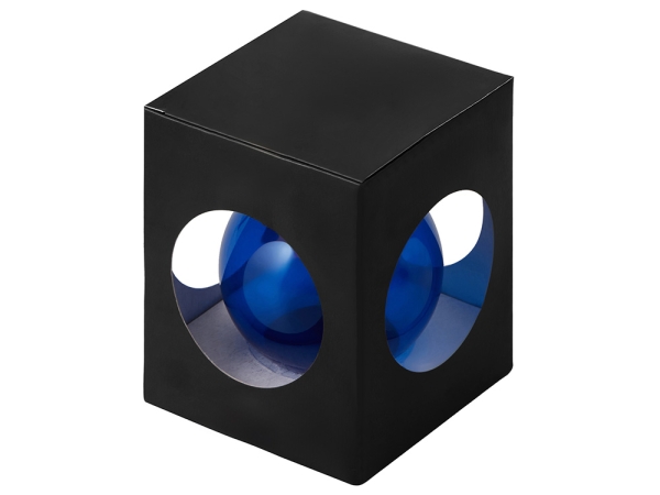 Стеклянный елочный шар "Christmas bauble", синий прозрачный, с серебристым колпачком в черной коробке