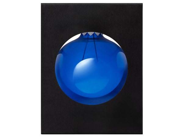 Стеклянный елочный шар "Christmas bauble", синий прозрачный, с серебристым колпачком в черной коробке