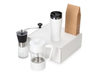 Подарочный набор с кофе, кружкой и френч-прессом "Бодрое утро" 2.0, белый Подарочный набор с кофе, кружкой и френч-прессом "Бодрое утро" 2.0, белый