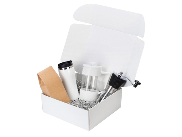 Подарочный набор с кофе, кружкой и френч-прессом "Бодрое утро" 2.0, белый