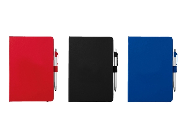 Блокнот A5 Crown с шариковой ручкой-стилусом, черный/серебристый