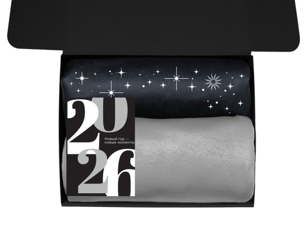 Подарочный набор c пледом, френчпрессом, чаем и медом, серый