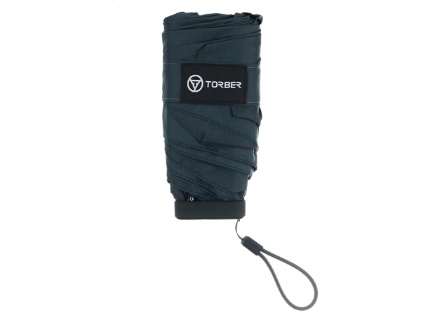 Зонт складной женский TORBER, механика, 5 сложений, синий, каркас алюминий, эпонж, пластиковая ручка, диаметр 91 см