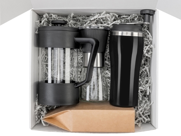 Подарочный набор с кофе, кружкой и френч-прессом "Бодрое утро" 2.0, черный