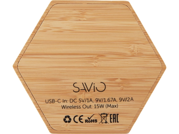 Беспроводное зарядное устройство «Gex», 15 Вт, бамбук