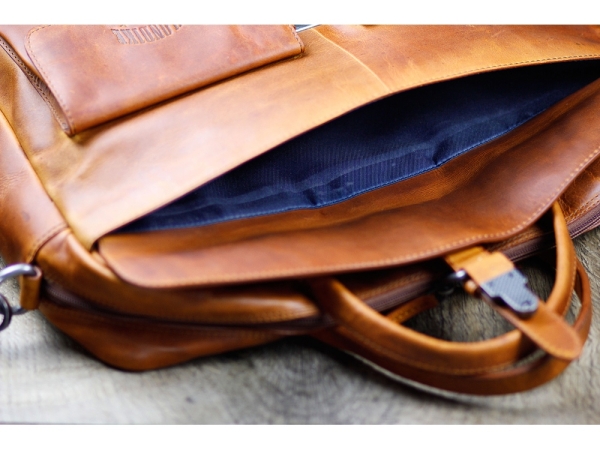 Сумка KLONDIKE DIGGER «Carl», натуральная кожа цвета коньяк, 42 x 30 x 9 см