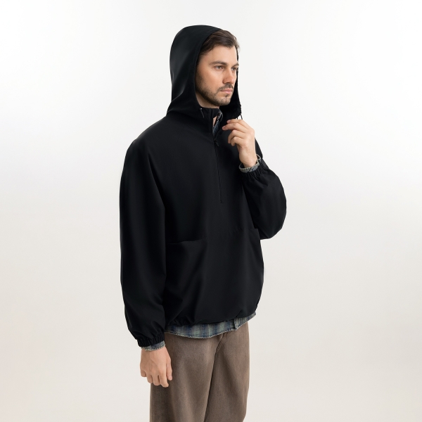 Ветровка (анорак) оверсайз унисекс RISSMAN, черная, размер XS/S