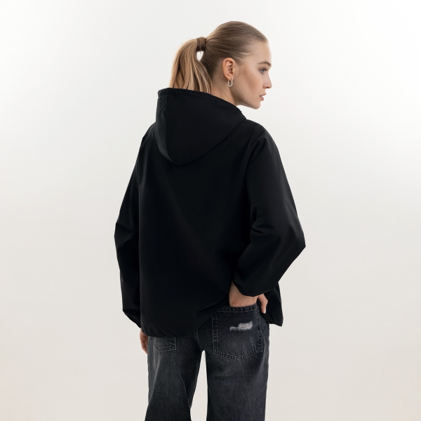 Ветровка (анорак) оверсайз унисекс RISSMAN, черная, размер XS/S