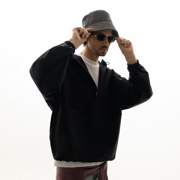 Ветровка (анорак) оверсайз унисекс RISSMAN, черная, размер XS/S