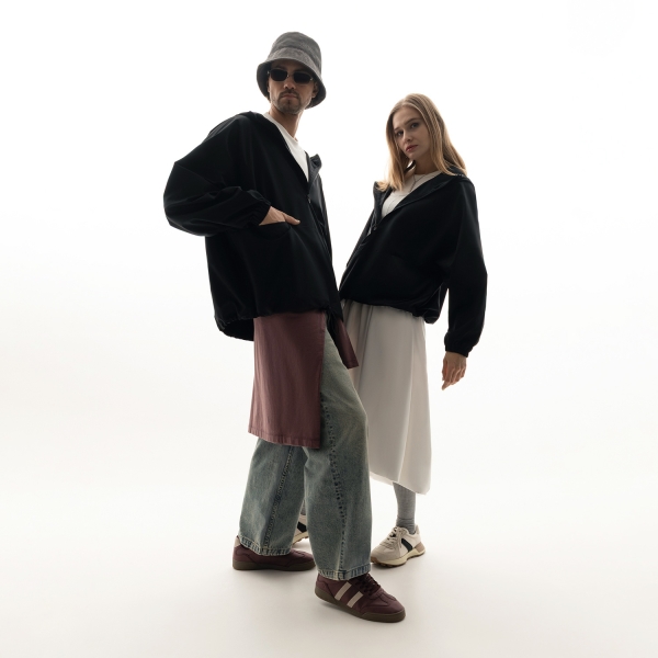 Ветровка (анорак) оверсайз унисекс RISSMAN, черная, размер XS/S