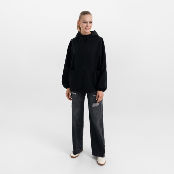 Ветровка (анорак) оверсайз унисекс RISSMAN, черная, размер XS/S