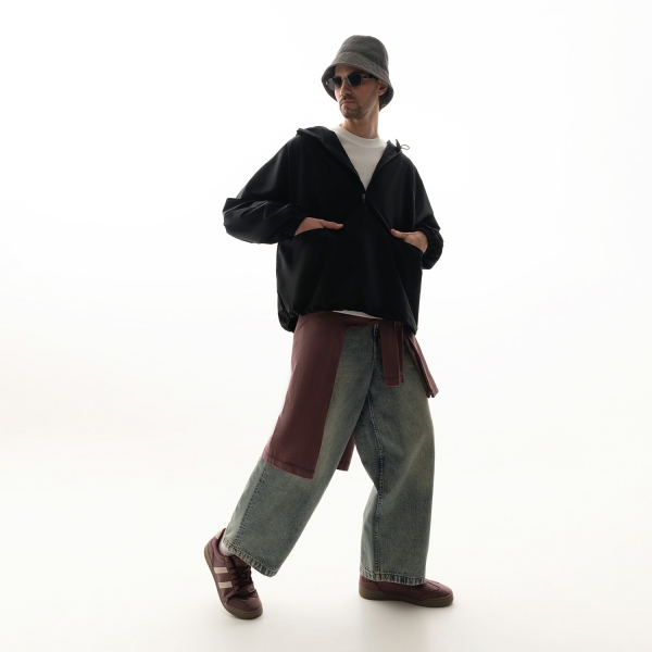 Ветровка (анорак) оверсайз унисекс RISSMAN, черная, размер XS/S