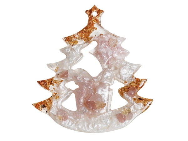 Елочные игрушки ( Снегирь+ Олень+ Ель) Розовый кварц