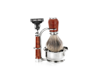 Бритвенный набор Mondial: станок, помазок, чаша, подставка; корень шиповника Бритвенный набор Mondial: станок, помазок, чаша, подставка; корень шиповника